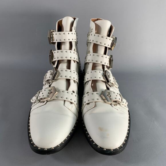 GIVENCHY Size 8 White Studded Leather Belted Boots main image 7